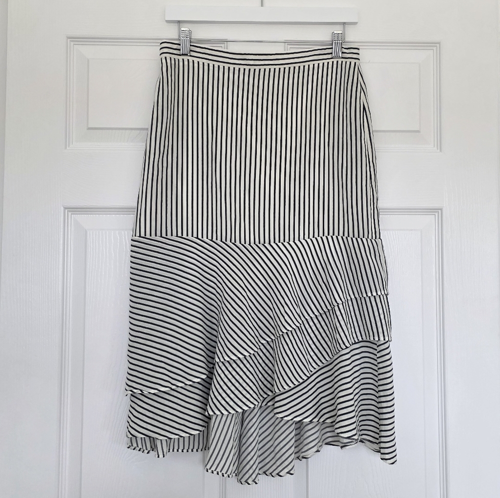 Ann Taylor Black and White Striped Midi Skirt
